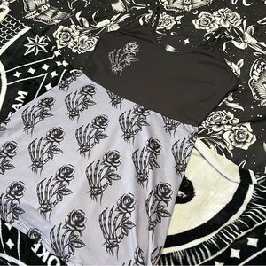 Too Fast Skull Rose Deep V Skater Dress, Small
